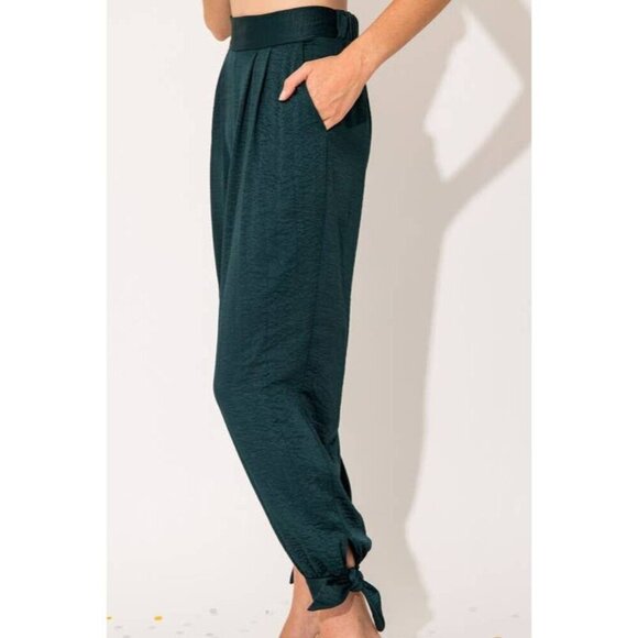 Green Bottom Tie Satin Pants - Picture 5 of 8